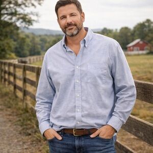 Casual Country Men's 2XL Blue Long Sleeve 100% Cotton Button-Up Dress Shirt‎ NEW